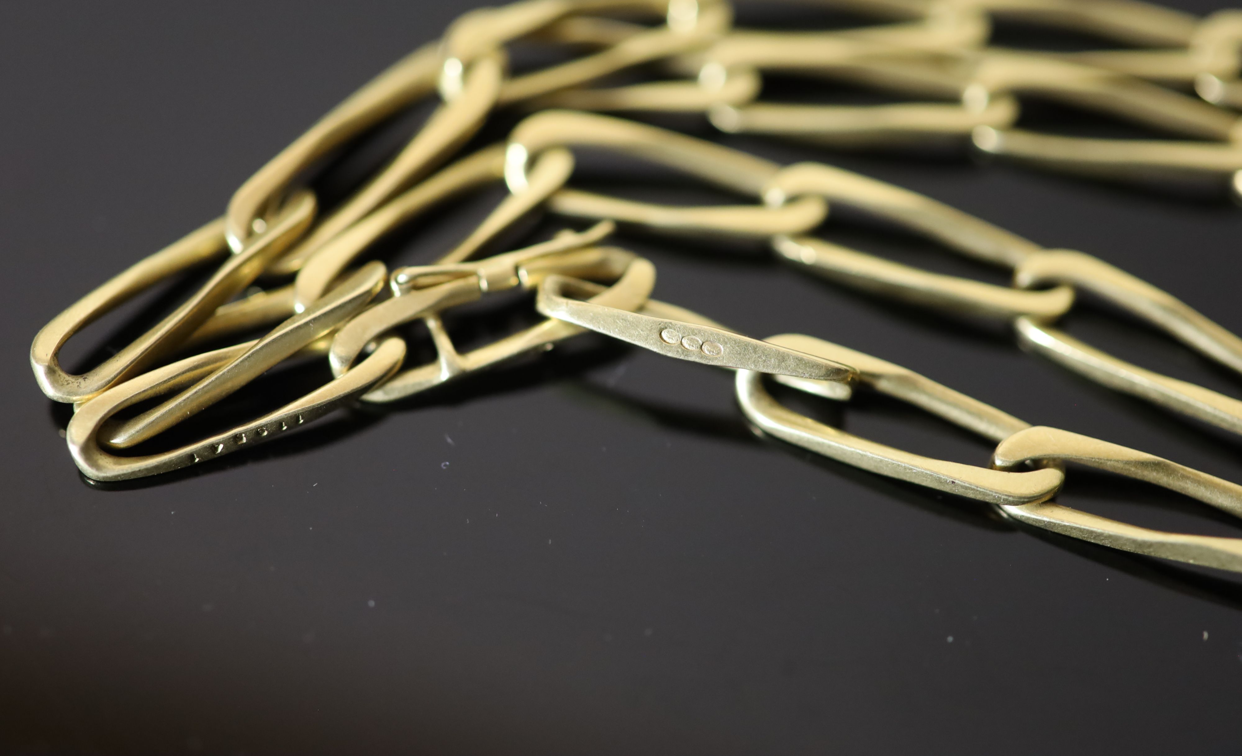 A mid 20th century? French 18ct gold Cartier elongated chain link necklace,